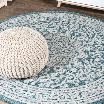 Sinjuri Medallion Textured Weave Indoor/outdoor Round Rug